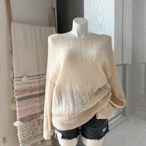 Zara Beige Pointelle Wool Blend Boat Neck Oversized Pullover Sweater XS-S